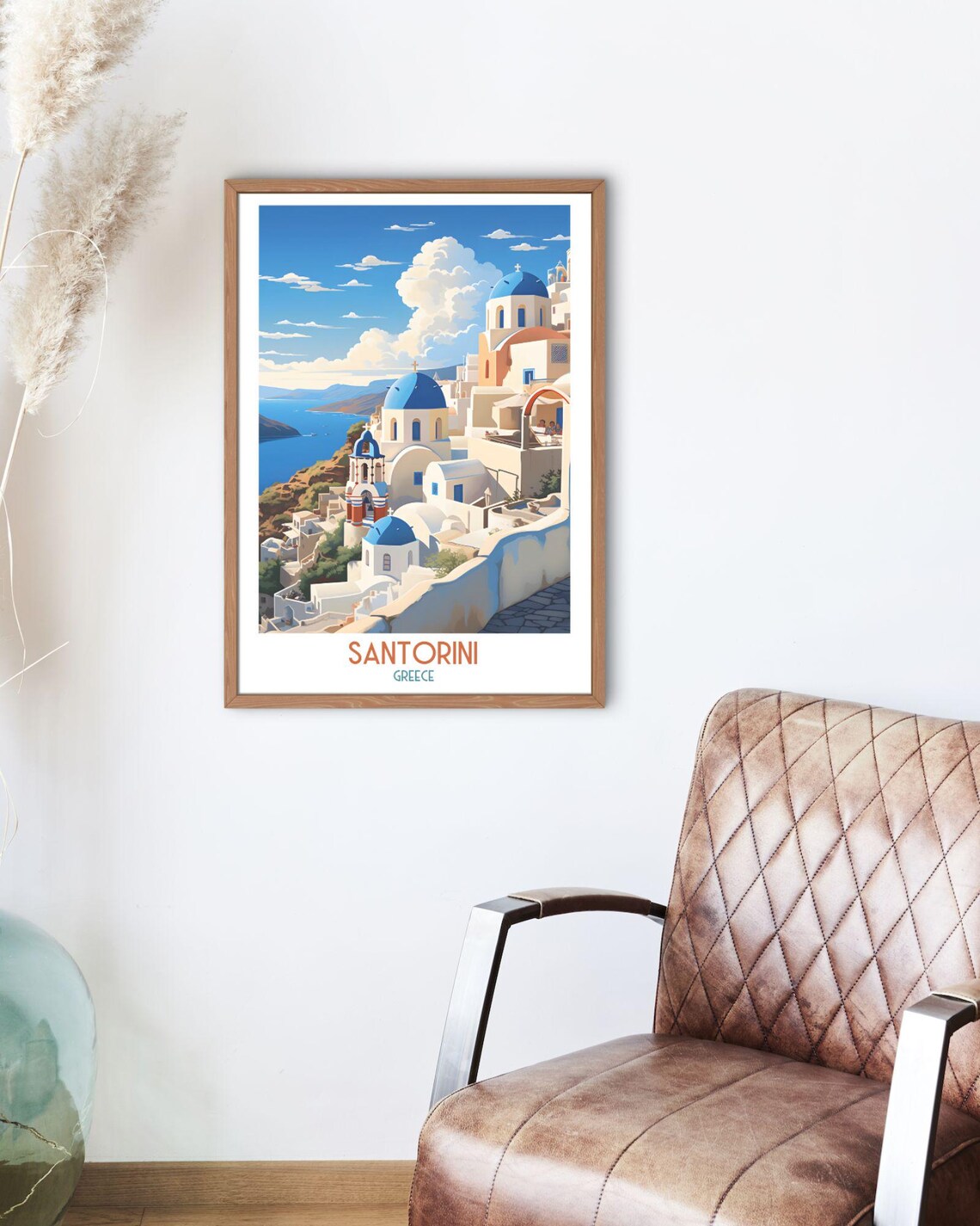 Santorini Greece Blue Domes Whitewashed Village Aegean View Travel Poster - Image 2