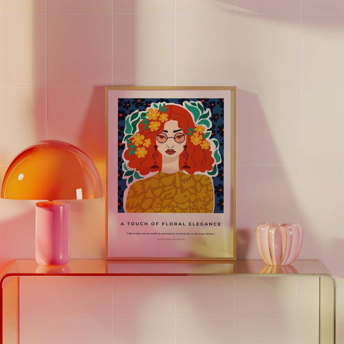 Floral Elegance Redhead Woman Portrait Vintage Style Botanical Poster - Image 2