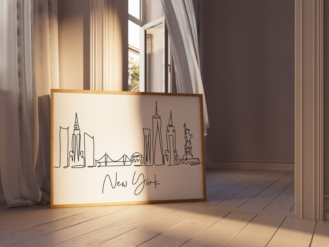 New York City Skyline Black Line Art Statue Of Liberty Poster - Image 2