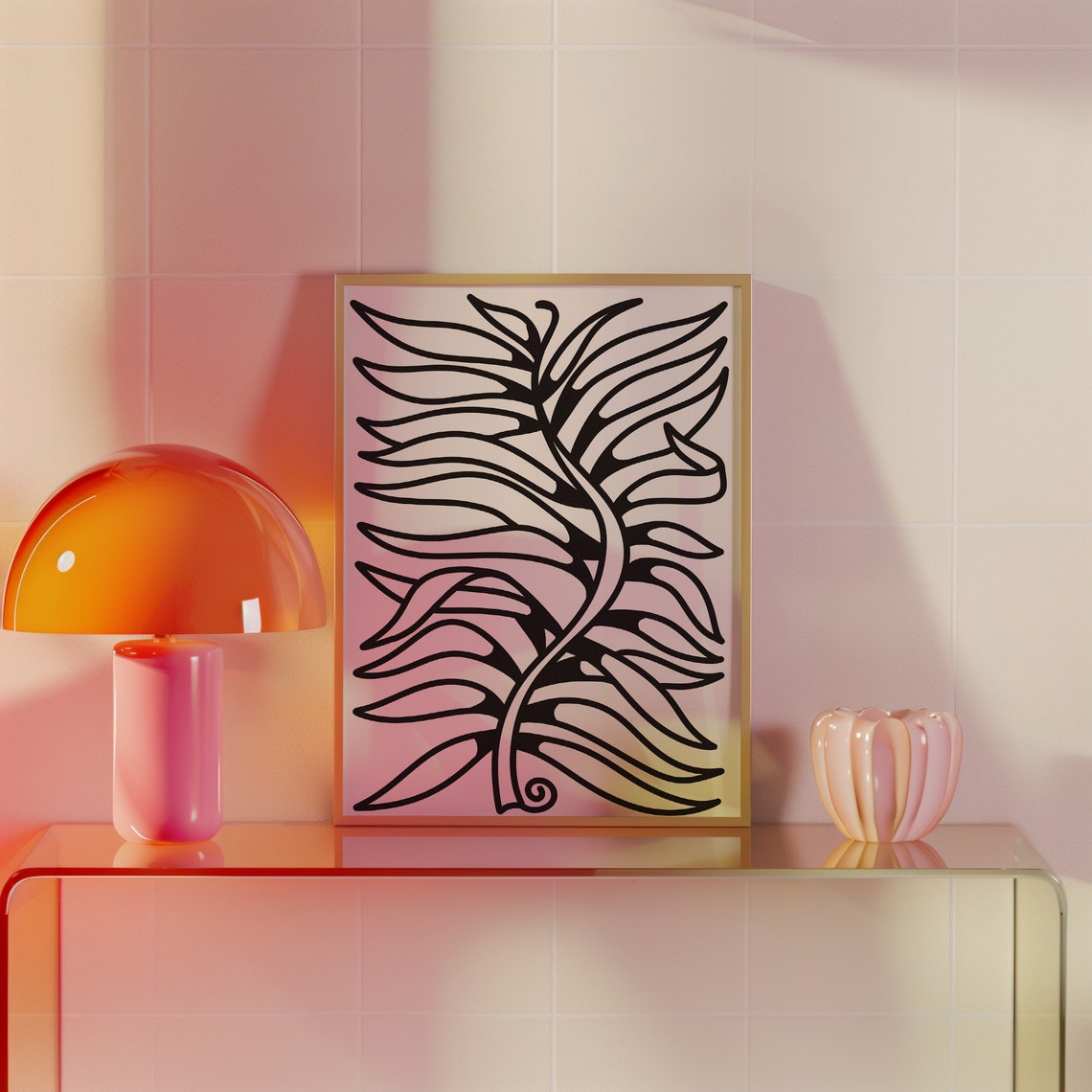 Minimalist Black Line Art Leaf Branch Mid Century Botanical Poster - Image 3