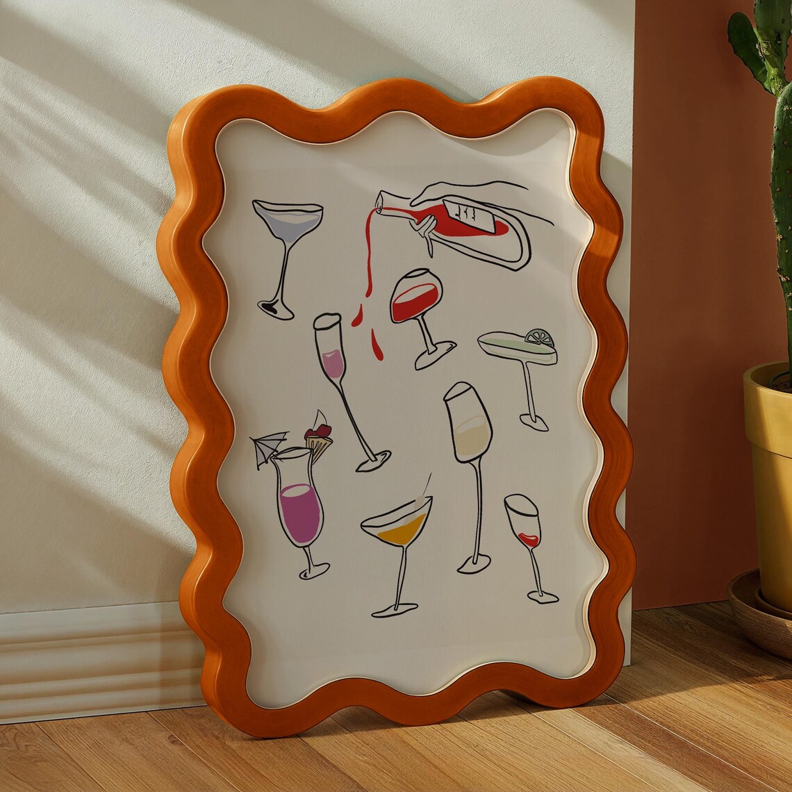 Colorful Cocktail Glasses Minimalist Line Art Modern Bar Decor Poster - Image 2