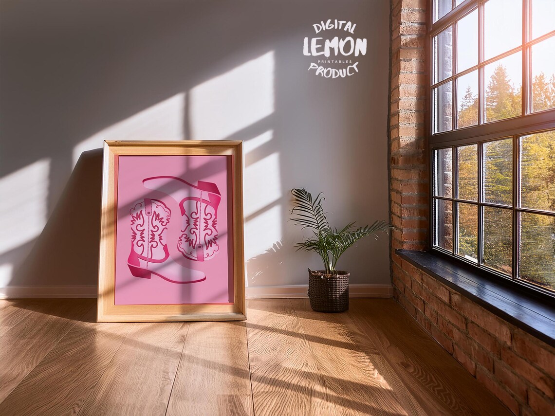 Pink Cowboy Boots Western Stitching Retro Poster for Girls Room Decor - Image 3