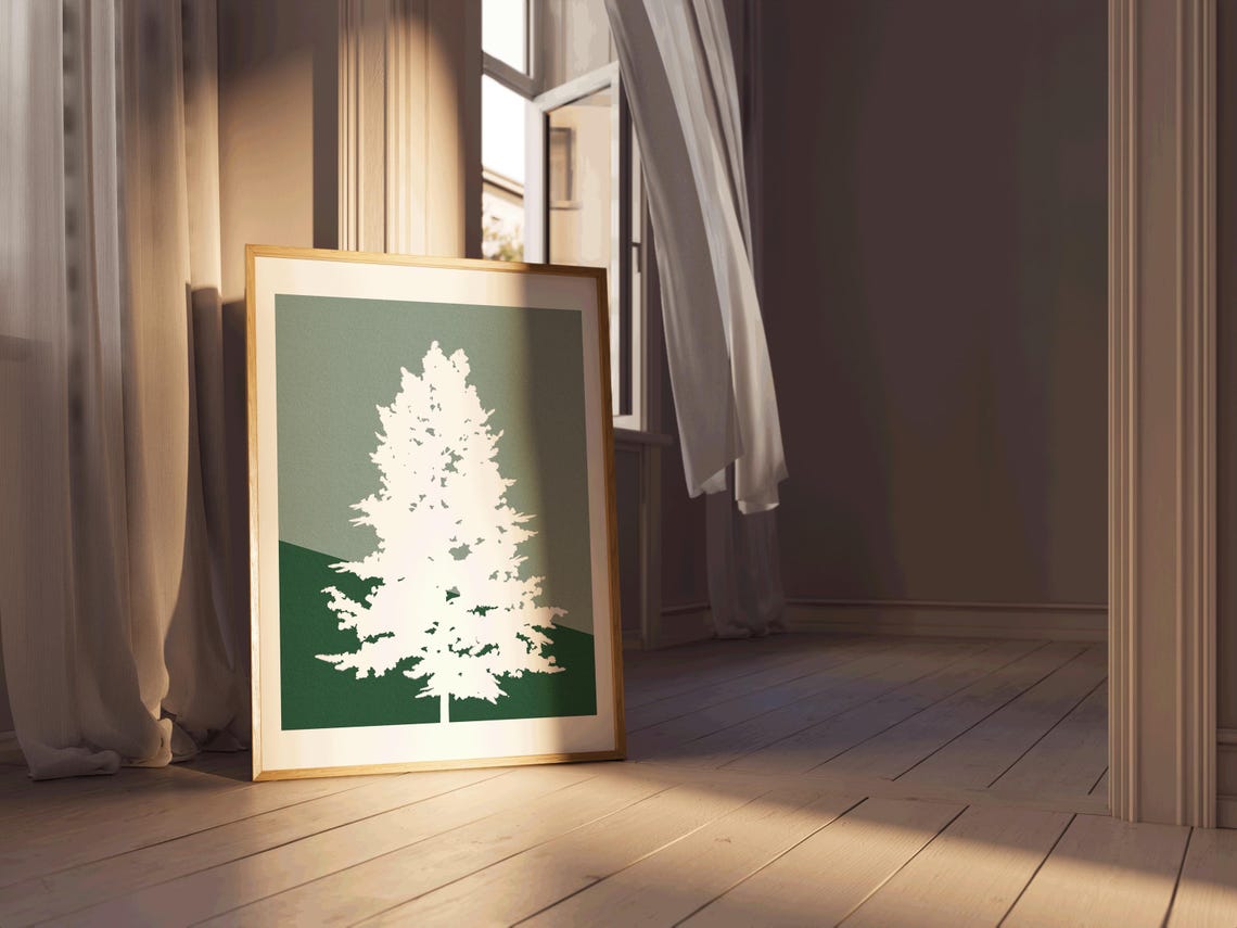 Minimalist White Pine Tree Silhouette Sage Green Winter Holiday Poster - Image 3