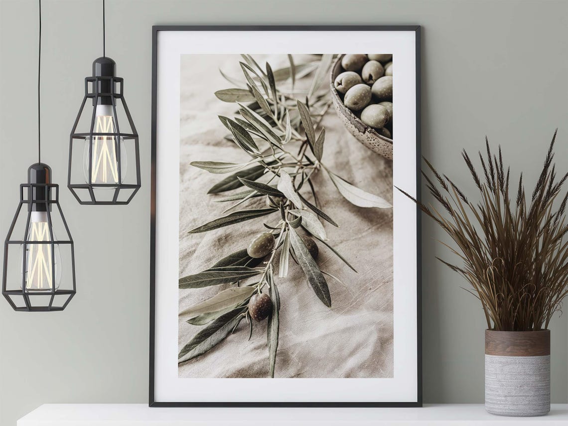 Olive Branch Photo Green Olives Rustic Kitchen Decor Art Poster - Image 3