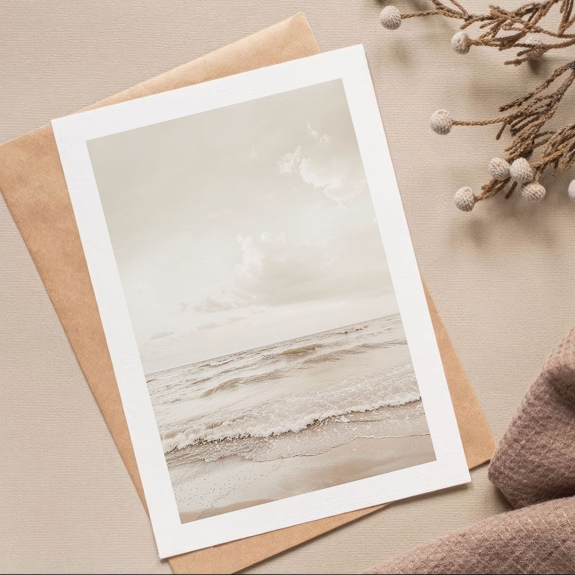 Calm Waves Beach Neutral Beige Scandi Ocean Photography Poster - Image 2