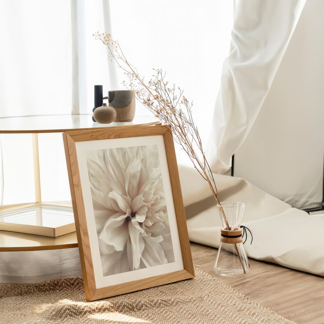White Dahlia Flower Poster Soft Macro Petals Minimal Scandi Art - Image 2