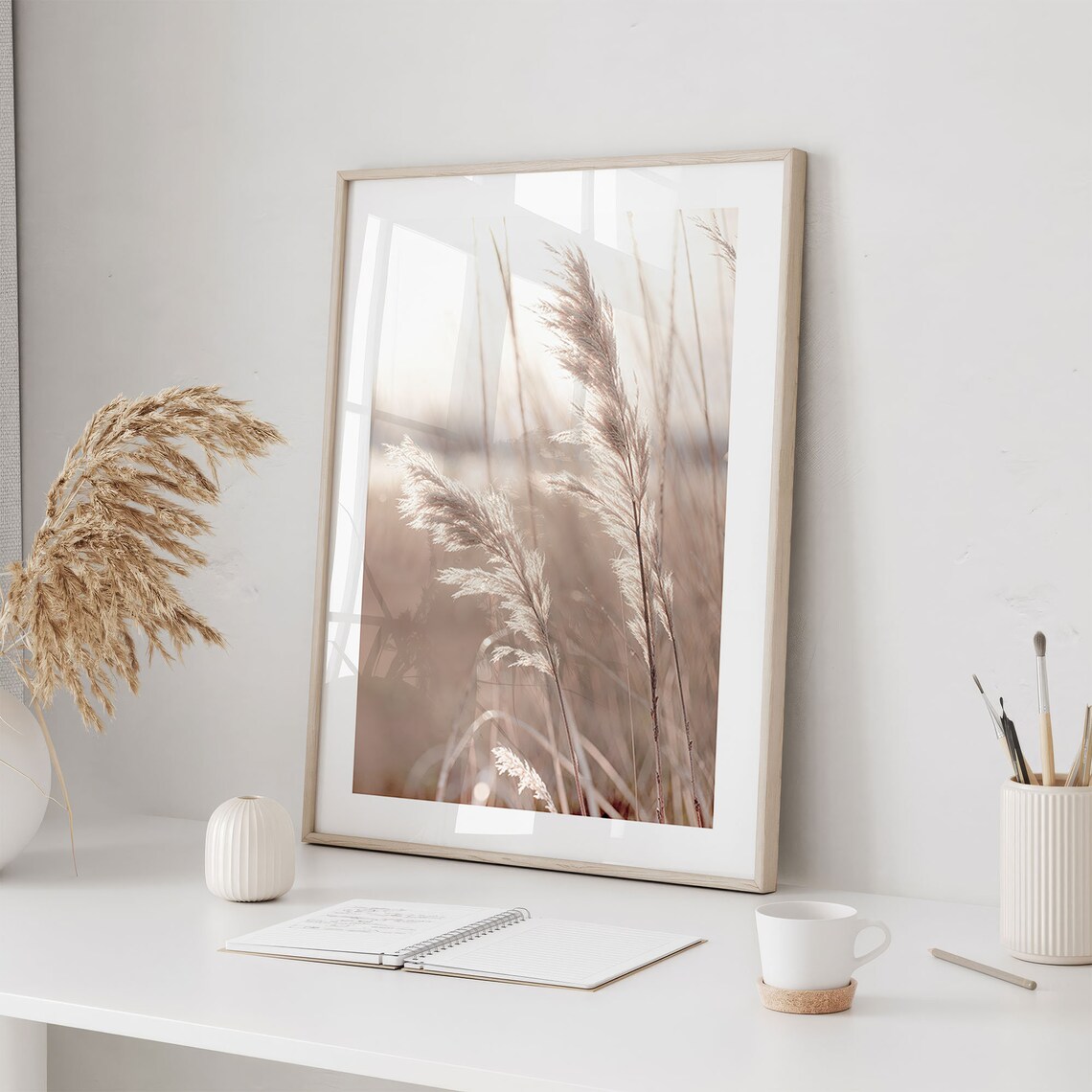 Backlit Pampas Grass Neutral Botanical Photography Art Print - Image 2