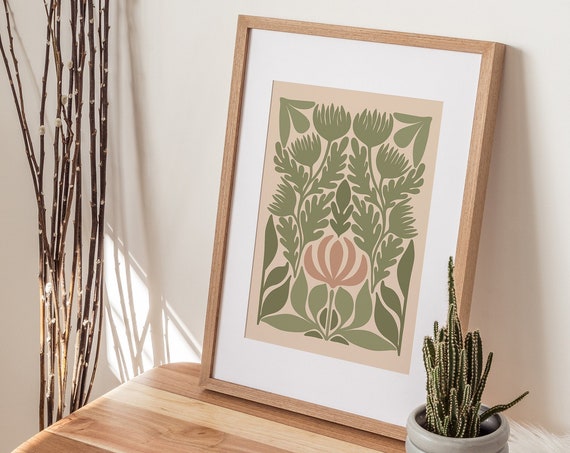 Sage Green Boho Japandi Wall Art Muted Green Wall Art Boho Art Print Sage Green Peach Art Organic Wall Art