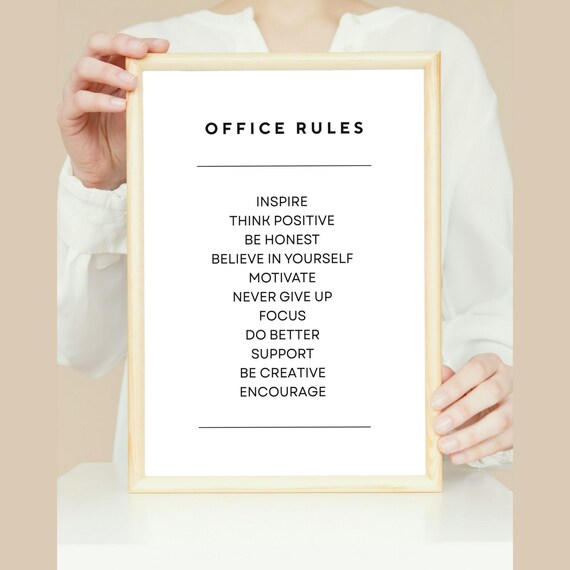 Team Office Rules Inspirational Teamwork Quote, Poster