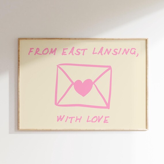 From East Lansing With Love Pink Hand Drawn Envelope Michigan Print