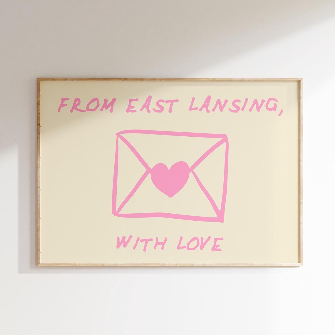From East Lansing With Love Pink Hand Drawn Envelope Michigan Print