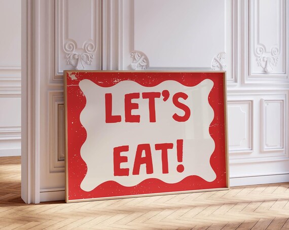 Lets Eat Print Trendy Horizontal Wall Art Trendy Kitchen Print Retro Food Art Cute Kitchen Quote Poster Modern Kitchen Art Art