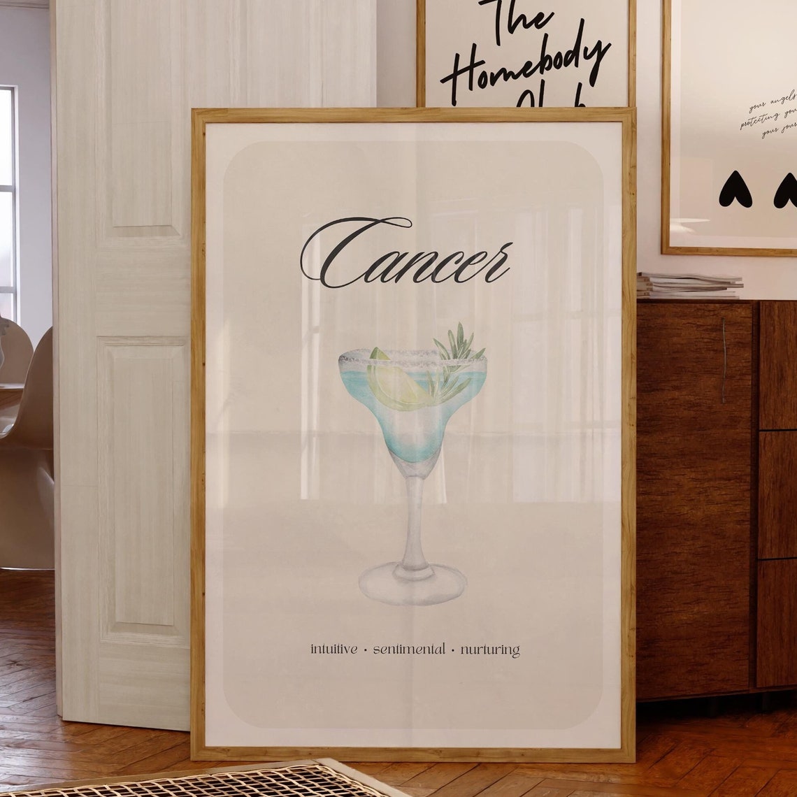 Cancer Zodiac Sign Cocktail Poster with Blue Margarita Watercolor - Image 4