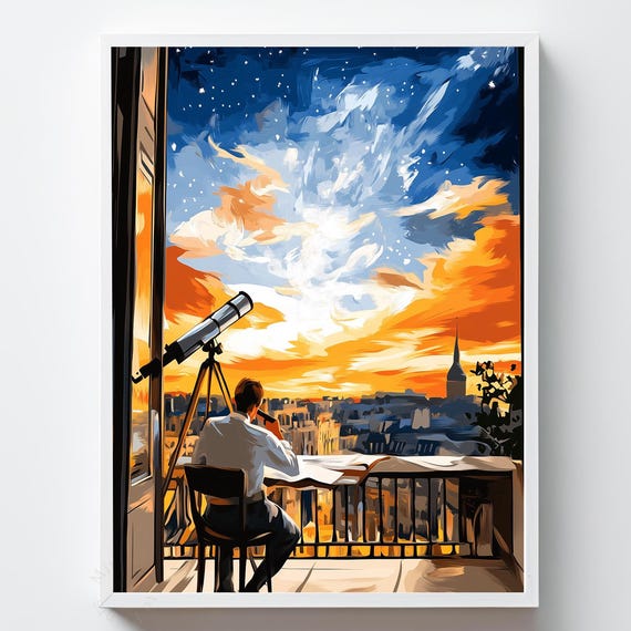 Celestial Scientist Art Print Twilight Sky Astronomy Decor