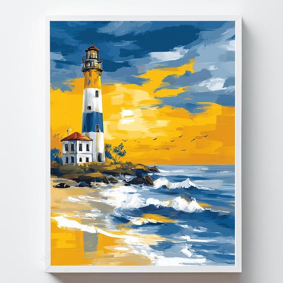 Coastal Lighthouse Art Print Sunset Seascape
