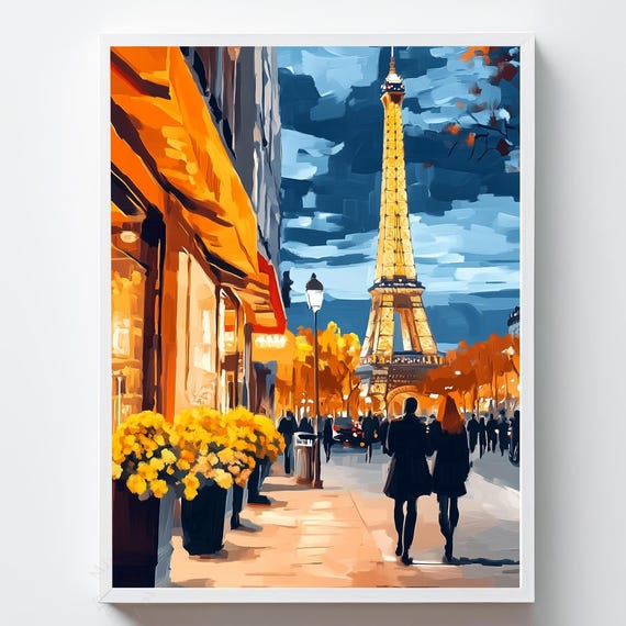 Eiffel Tower Parisian Street Oil Painting Style Art Print