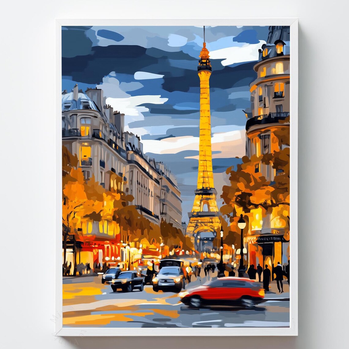 Eiffel Tower Paris Night Street Scene Lights Painting Poster