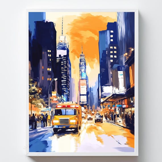 Fire Engine Cityscape Art Print Expressive Brushstrokes
