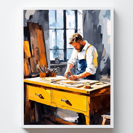 Marquetry Design Print Rustic Cabinetmaker Painting