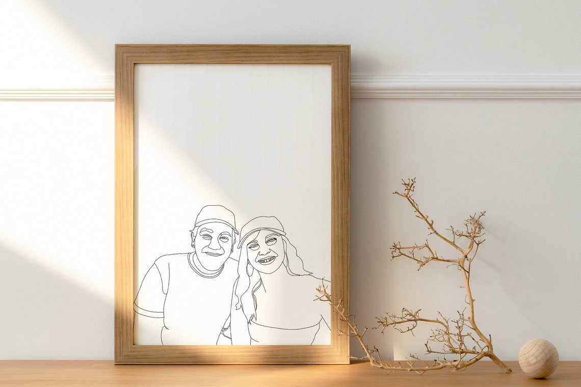 Personalized Couple Faces One Line Drawing Minimalist Black White Wall Art - Image 2