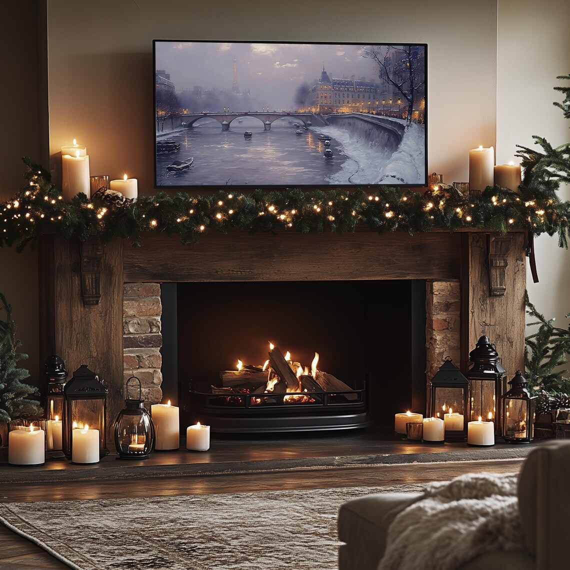 Serene Winter Paris Seine River Eiffel Tower Snowy Banks Frame TV Poster - Image 2