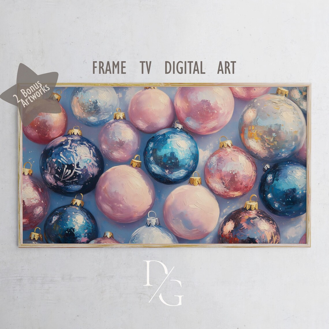 Pastel Pink and Blue Christmas Ornaments Cheerful Holiday Art Poster