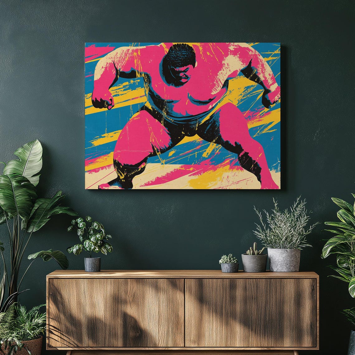 Sumo Wrestler Bold Pink Blue Yellow Pop Art Japan Sports Poster