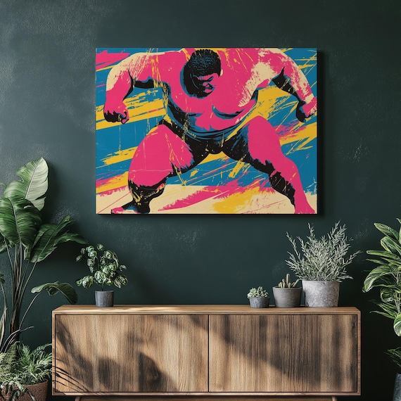 Sumo Wrestler Bold Pink Blue Yellow Pop Art Japan Sports Poster