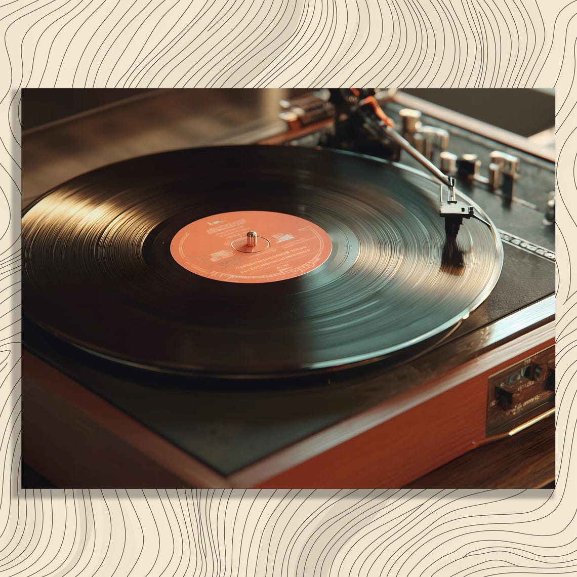 Vintage Vinyl Record Player Poster Retro Turntable Close Up Music Art