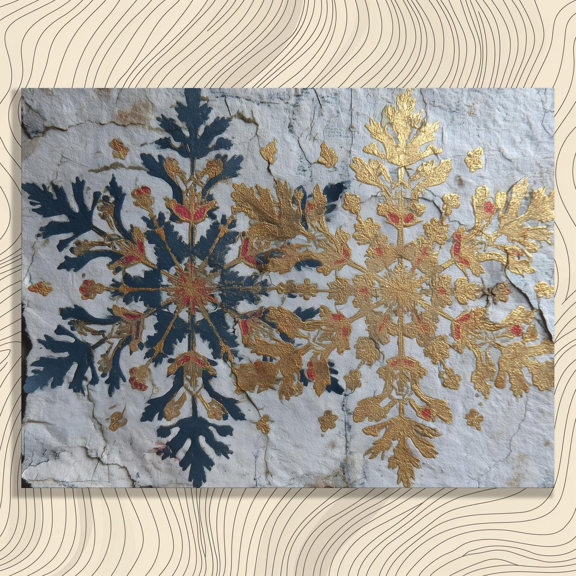 Baroque Damask Ornament Poster Gold Navy Vintage Pattern Decor