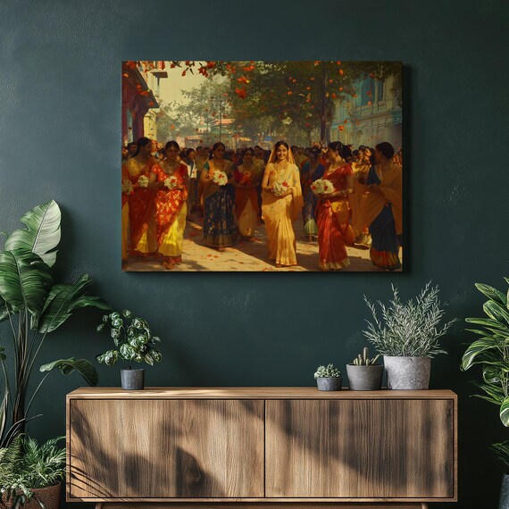 Indian Sari Women Flower Festival Celebration Art Wedding Poster
