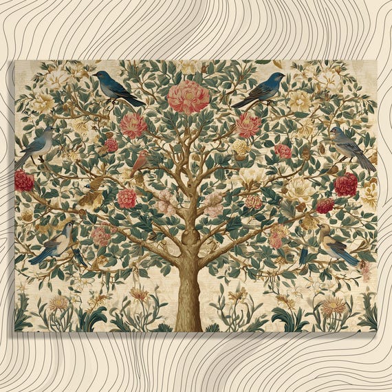 Chinoiserie Birds Floral Canvas Wall Art Vintage Inspired Botanical With Flowering Tree Peonies And Roses Nature Scene Print
