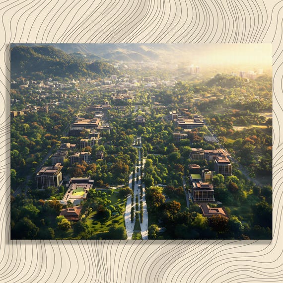 Islamabad Cityscape Canvas Wall Art Aerial Boulevard View With Margalla Hills Modern Architecture Lush Greenery Panoramic Pakistan