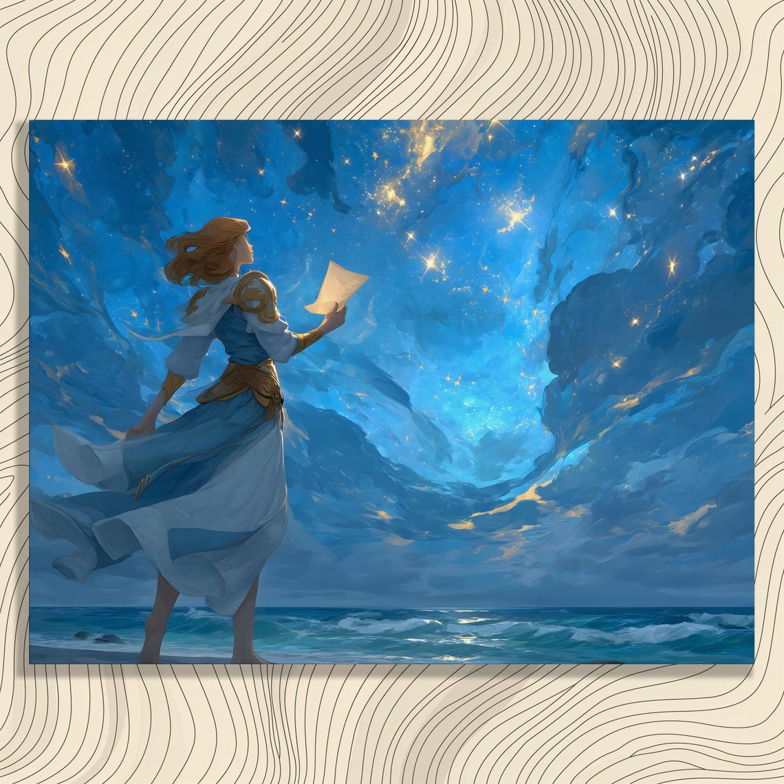 Celestial Messenger Starry Night Sea Fantasy Woman Canvas Wall Art