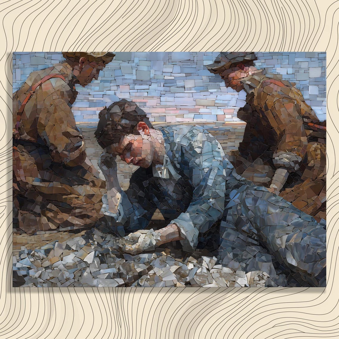 Shoreline Shell Gatherers Mosaic Tile Artwork Coastal Scene Poster