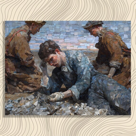 Shoreline Shell Gatherers Mosaic Tile Artwork Coastal Scene Poster