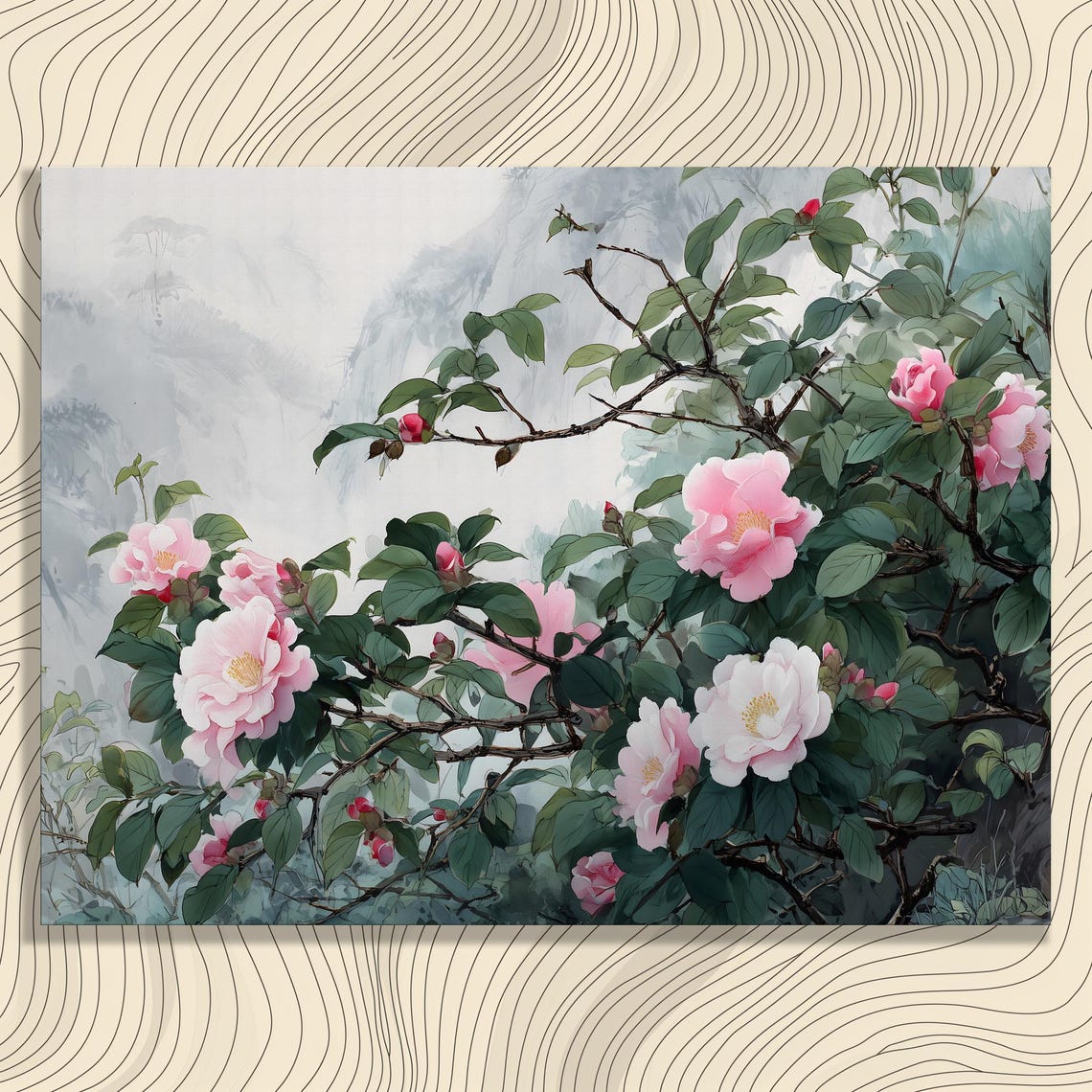 Pink Peony Blossoms In Traditional Chinese Watercolor Style Poster