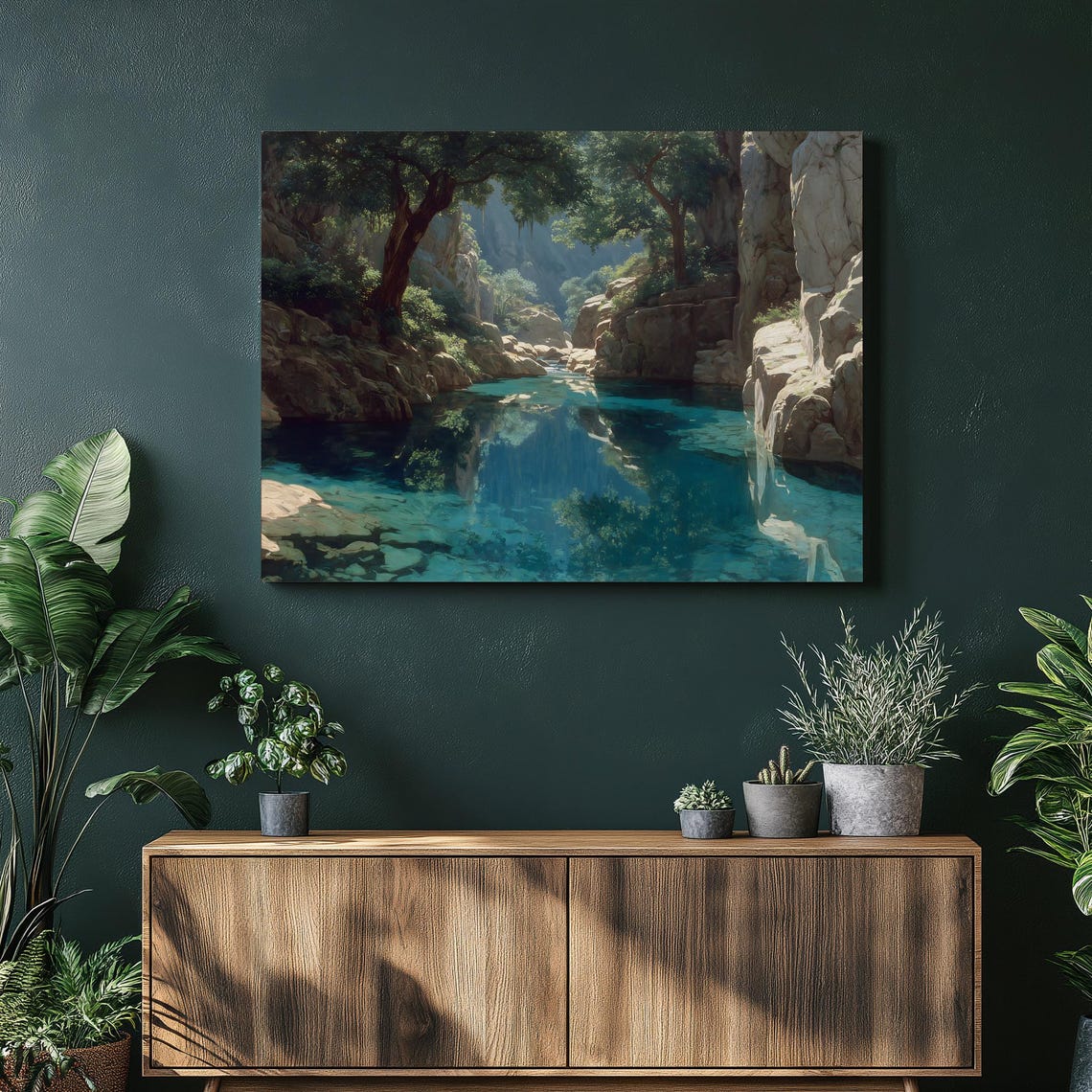 Mountain River Canyon Turquoise Pool Forest Rocks Landscape Art Print