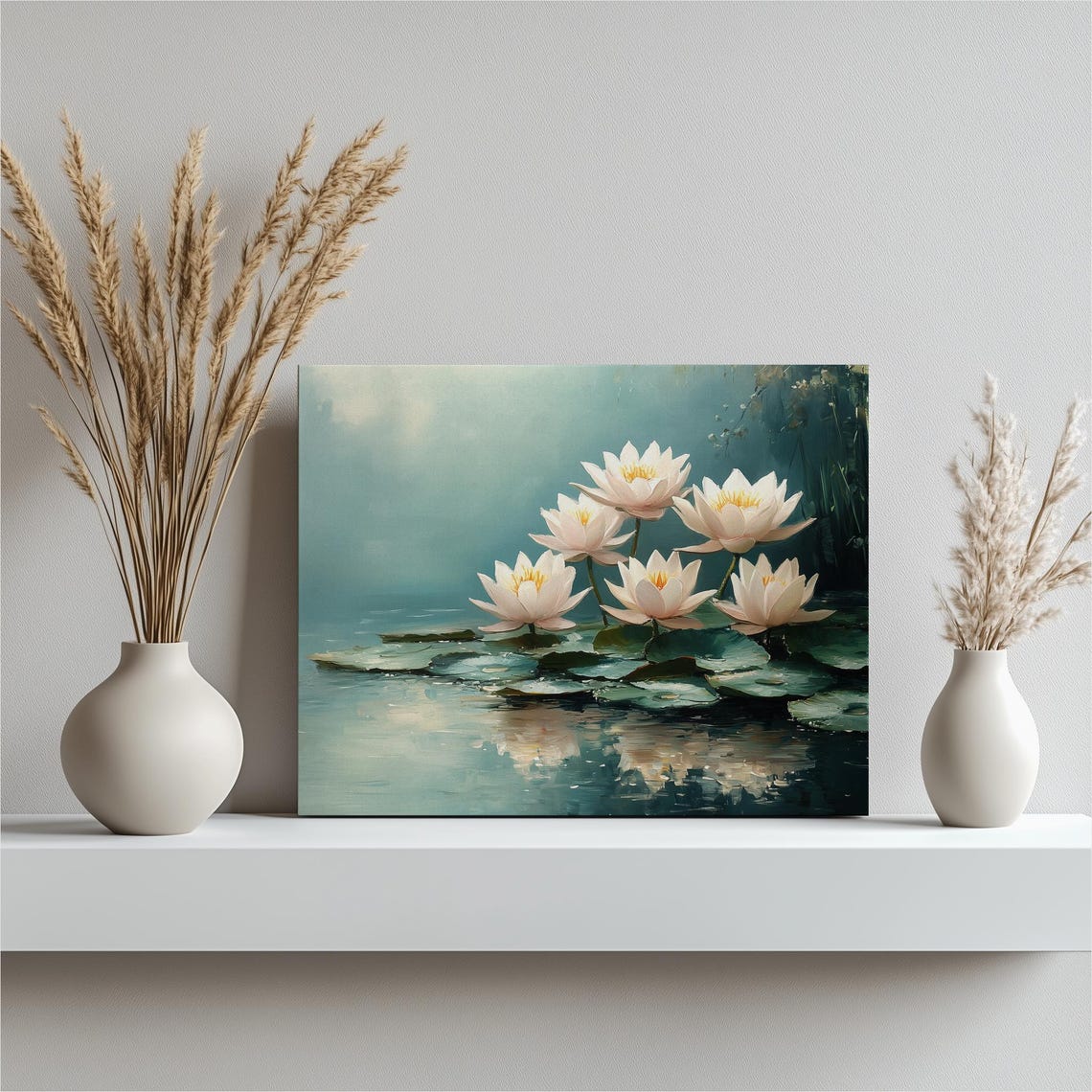 Water Lilies Pond Reflections Serene Monet Inspired Floral Wall Art