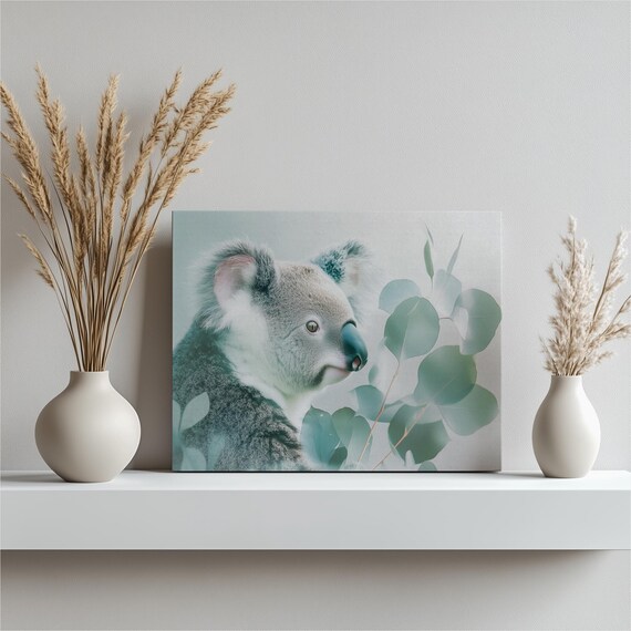 Koala Among Eucalyptus Leaves Pastel Watercolor Australian Wildlife Poster