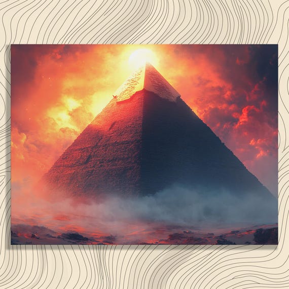 Dramatic Pyramid Sunset Canvas Wall Art Surreal Desert Landscape Modern Decor Print Mystical Ancient Monument Artwork Gifts