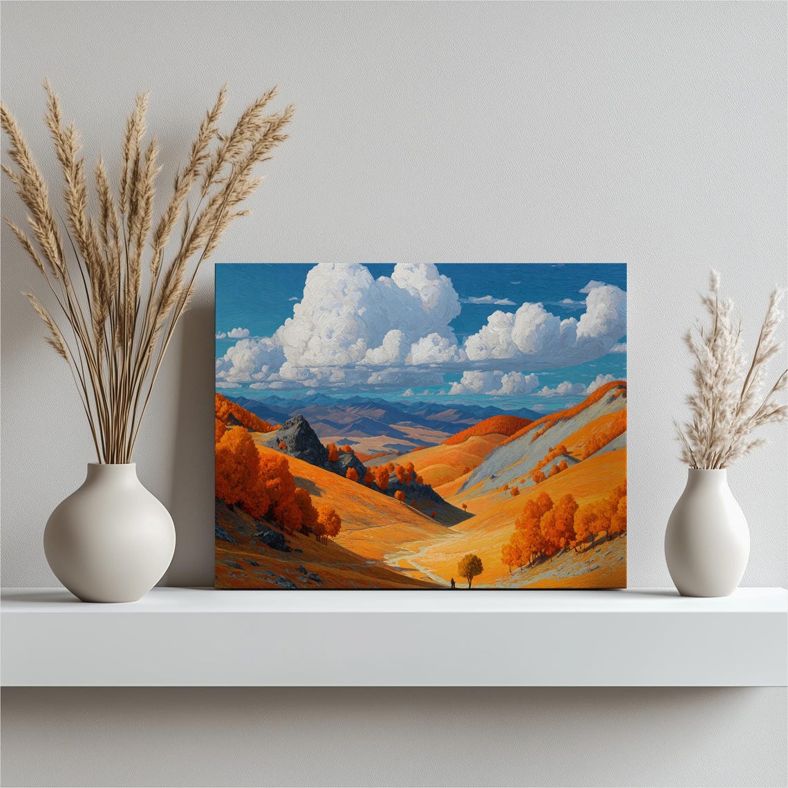 Golden Autumn Hills Sunset Forest Orange Landscape Art Poster