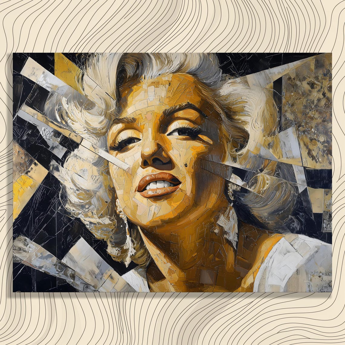 Marilyn Monroe Black Gold Mosaic Portrait Pop Art Glamour Wall Poster