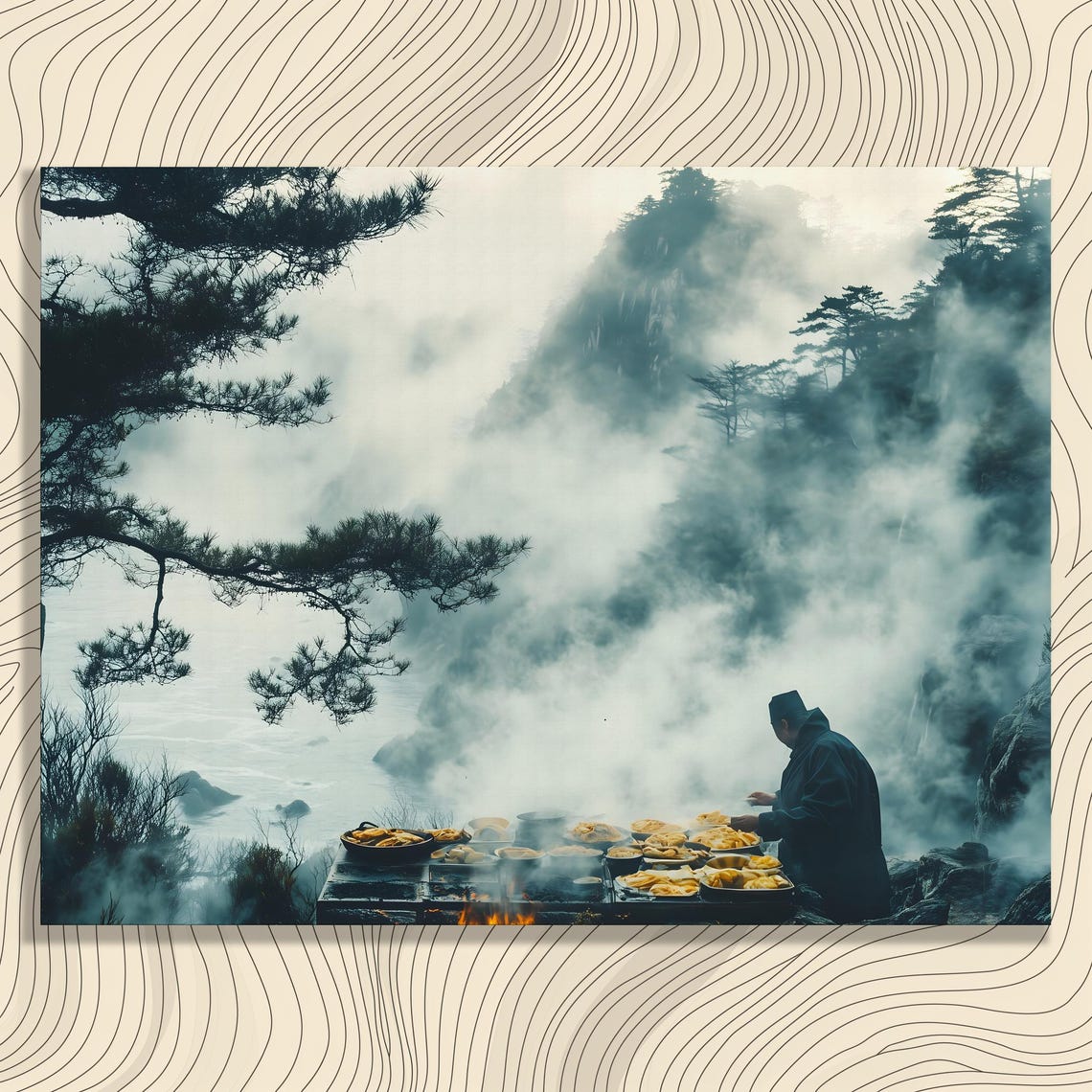 Misty Mountain Cook Foggy Pine Forest Atmospheric Landscape Poster