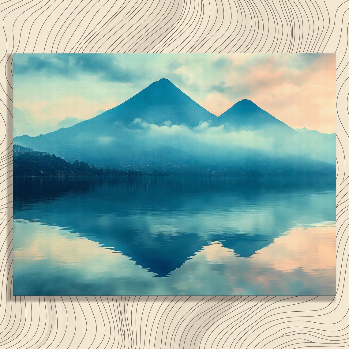 Twin Peaks Misty Lake Mirror Reflection Pastel Landscape Poster