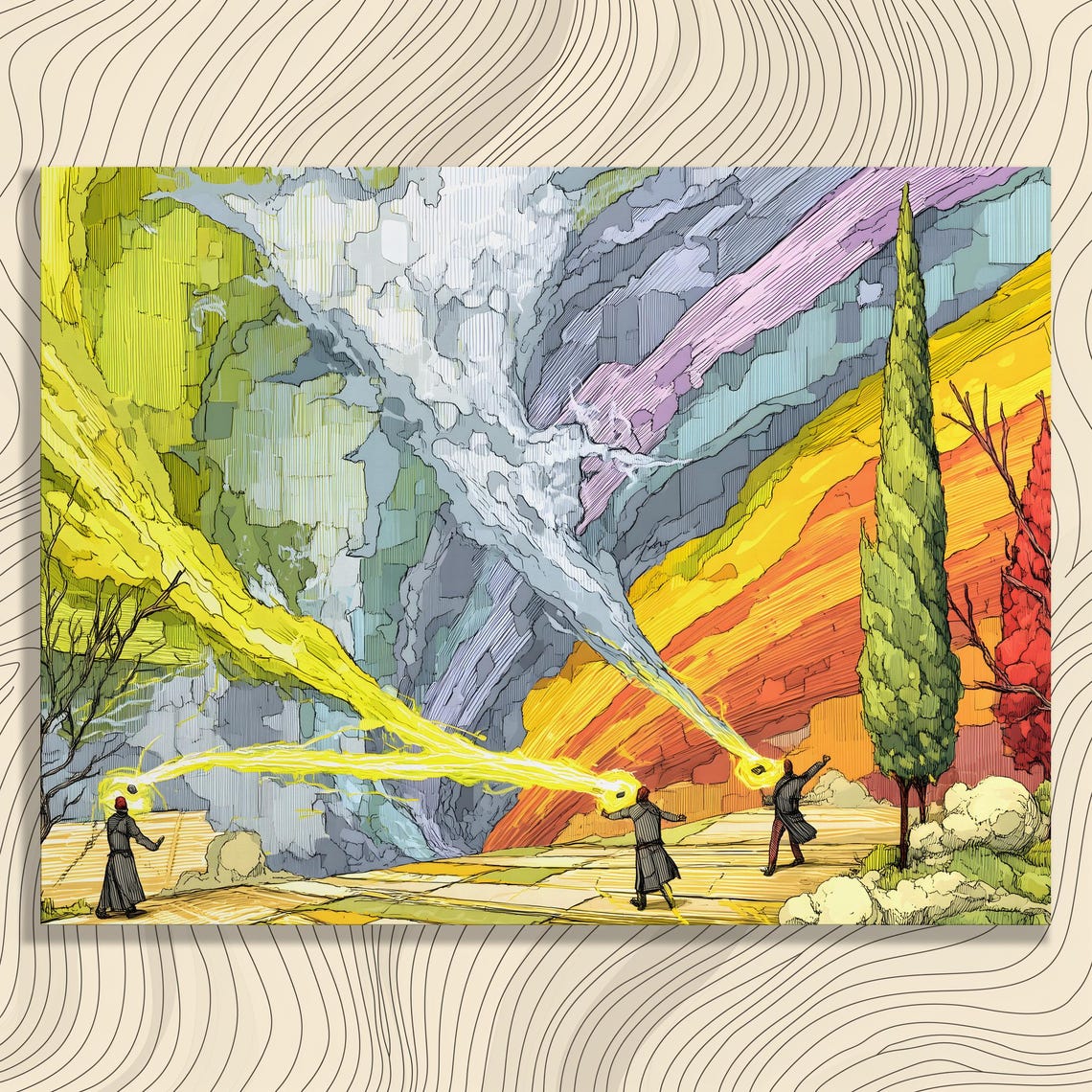 Mystical Wizards Battle Energy Abstract Surreal Fantasy Art Poster
