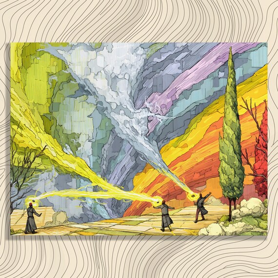 Mystical Battle Energy Canvas Wall Art Abstract Surrealism Fantasy Print Decor Surreal Paintings Enthusiasts