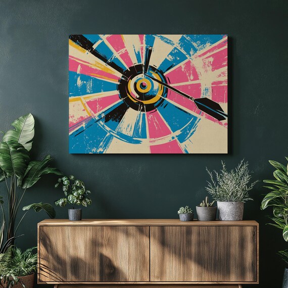 Dartboard And Darts Dart Board Canvas Prints Wall Art Abstract Colorful Posters Vibrant Colors Game Room Decor Home Unique Artwork