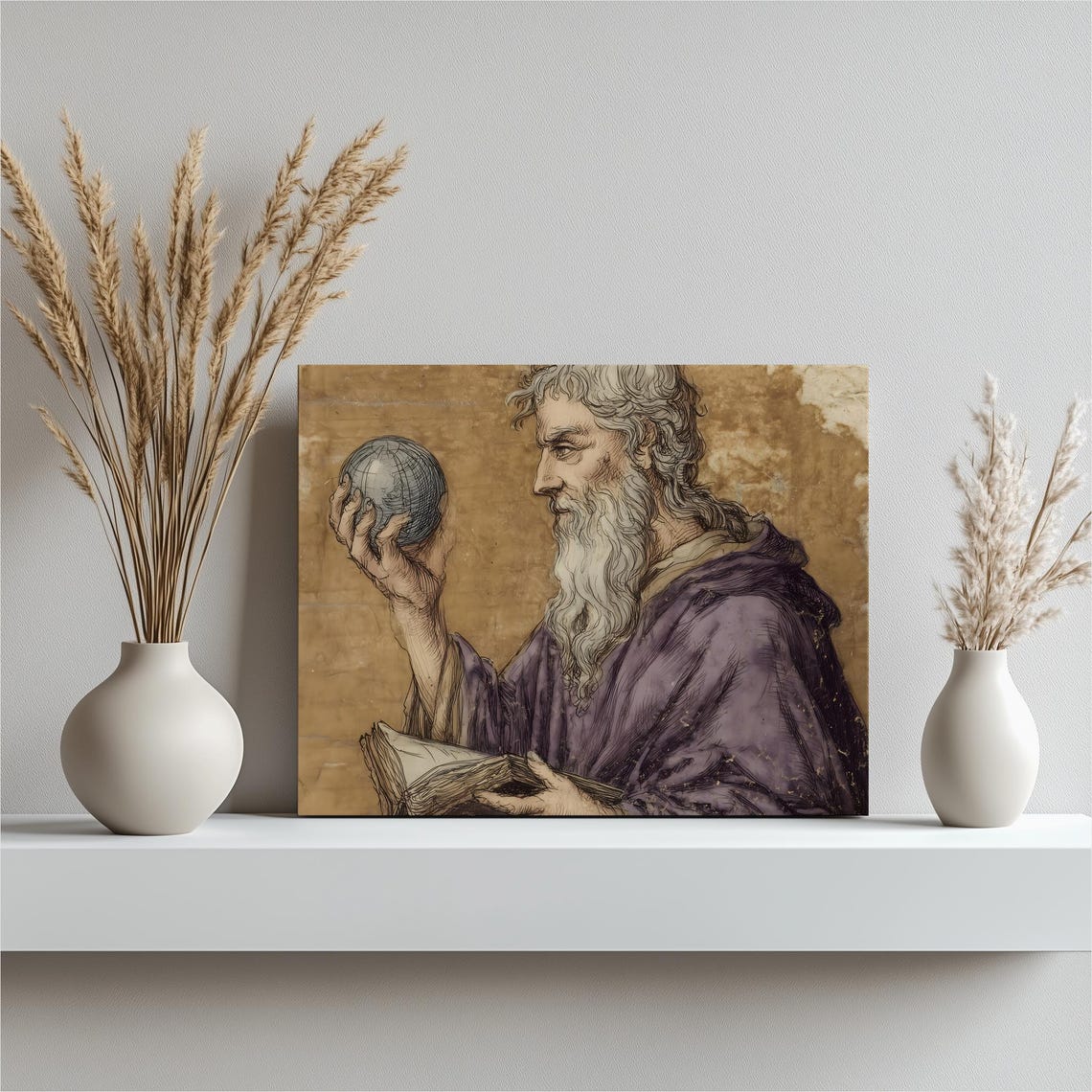 Philosopher Scholar Canvas Wall Art Renaissance Vintage With Globe And Open Book Illustration Intellectual Decor Print