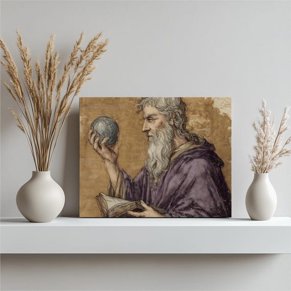Philosopher Scholar Canvas Wall Art Renaissance Vintage With Globe And Open Book Illustration Intellectual Decor Print